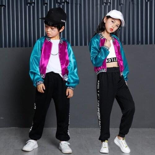 Jazz Dance Clothing Hip Hop Costume for Girls Boys Kids Loose Pant Stage Ballroom Stage Costume Child Shirt Fashion Pant Jacket