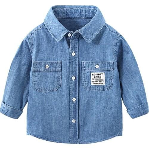 Boys' Clothing The Childrens Boys' Long Sleeve Denim Shirt Fashion Kids Clothing Long Sleeve Button-Down Shirt