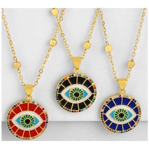 Evil eye multicolor micro pave cz zircon cubic zirconia necklace copper Clavicle gold plated Snake Chain Choker Pendant yhg3