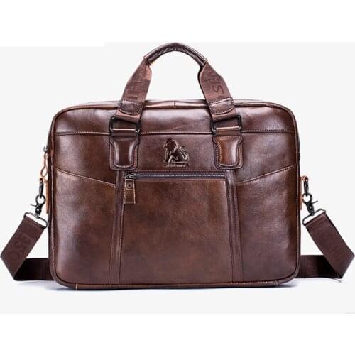 Mens Genuine leather briefcase casual male totes handbag first layer cowhide business men purse shoulder messenger Laptop bag