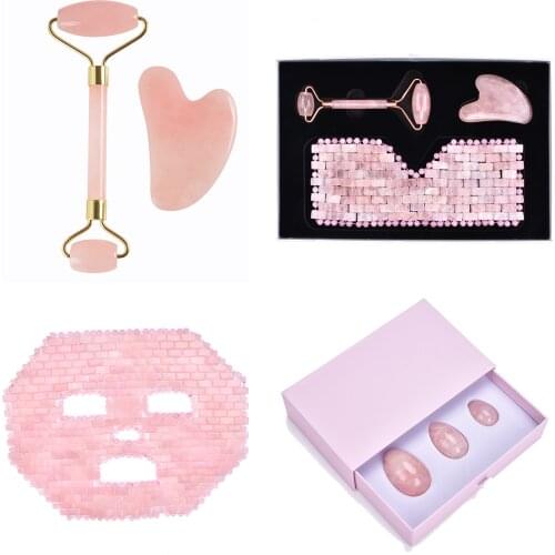 Dropshipping 100% natural jade mask beauty Pink crystal natura eye mask Stone Anti-wrinkle Sleeping Face Massage Relaxation Tool