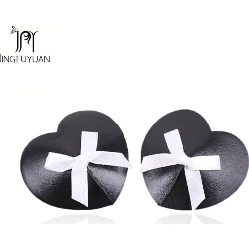 Heart Shape Sex Nipple Covers 2Pcs Self-adhesive Breast Petals Leather Resuable Nipple Cover Heart With Bow Sexy Nipple Cover