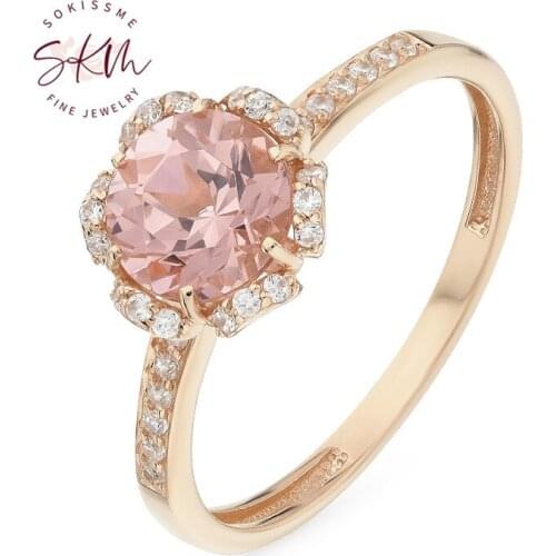 SKM Flower Morganite rings for women 14k 18k rose gold Engagement rings designer Anniversary Luxury Fine Jewelry