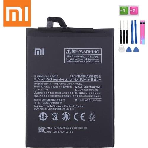 100% Original xiaomi Replacement Battery For Xiaomi Mi Max 2 Max2 BM50 Genuine Phone Battery 5300mAh+tools