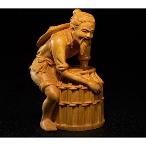 Boxwood 10cm Fisherman Sculpture Chinese Culture Traditional Wood Carving Figure Statue Home Decor