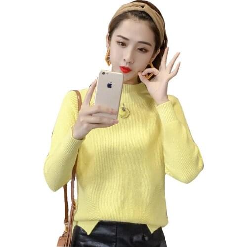 Top Autumn Winter Women Sweater And Pullovers 2018 Casual Half-Neck Women Short Thin Knitted Tops Jumper Bottom Sweater Q1113