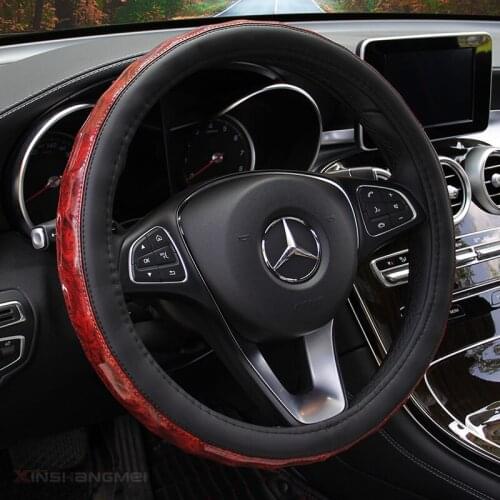 Carbon Fiber Cowhide Car Steering Wheel Cover 38CM Non-slip Wear-resistant Sweat Absorbing Fashion Sports Steering Wheel Cover