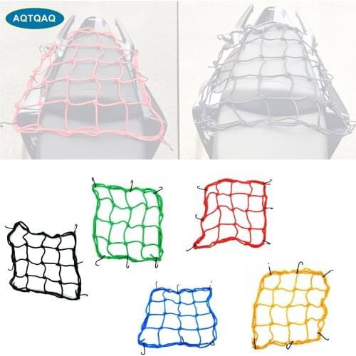 AQTQAQ 1Pcs Motorcycle Luggage Net Bag with 6 Hooks Hold Down Helmet Rope Net Motorcycle Fuel Tank Network Travel Goods