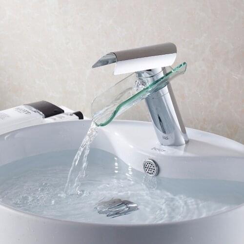 Waterfall Glass Bathroom Basin Chrome Mixer Tap Sink Faucet,hot and cold water tap,torneira para banheiro 1163C