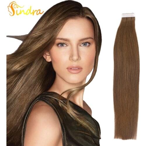 Sindra Tape In Remy Hair Extensions Color #4 100% human Hair Extensions Tape In Hair 40Pcs 20pcs Per Pack