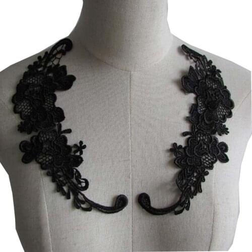 High quality Embroidery black 3D flower lace fabric trim ribbon DIY sewing applique collar cloth dubai wedding guipure decor