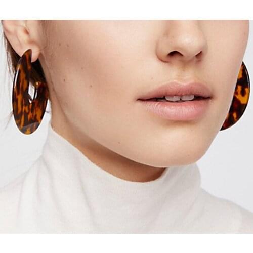 Wild&Free 2018 New Arrival Leopard Geometric Acrylic Earrings Women Statement Drop Earring Semicircle Resin Earring Brincos