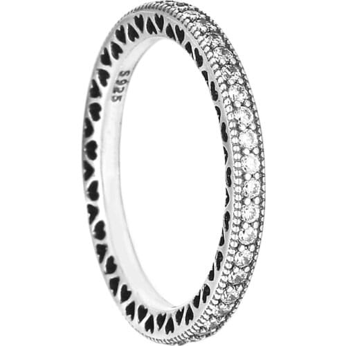 925 Sterling Silver Pandora Ring Stackable Love Hearts With Crystal Rings For Women Wedding Party Gift Jewelry