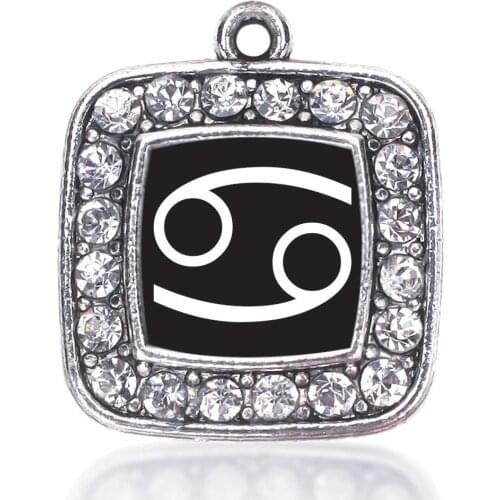 CANCER ZODIAC SQUARE CHARM antique silver plated jewelry