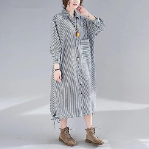 Long Sleeve Plus Size Cotton Linen Vintage Dresses For Women Casual Loose Woman Spring Autumn Shirt Dress Elegant Clothes