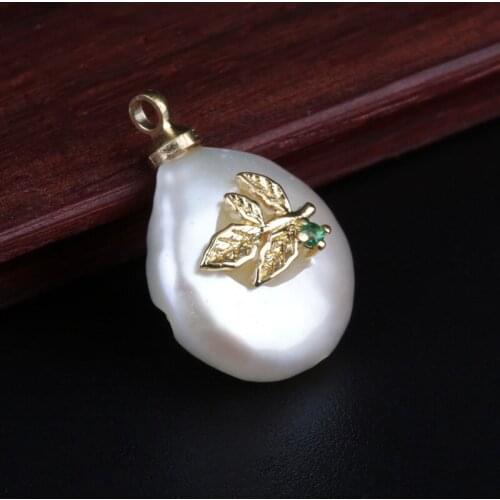 Gold green cz leaf tiny charms natural freshwater pearl bead charm for jewelry diy making for choker for earring