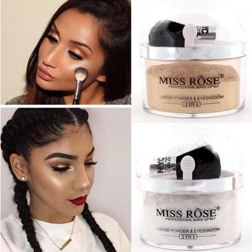 2PCS/LOT MISS ROSE 2 In 1 Highlighter Translucent Face Makeup Gold Silver Waterproof Eyeshadow Loose Powder Glitter Cosmetic