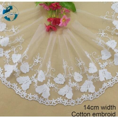 14cm width white lace cotton embroidery lace french lace ribbon fabric guipure diy trims warp knitting sewing Accessories#4178