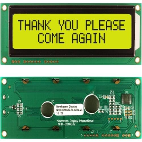 1602 Larger Size Yellow Display LCD IIC I2C Serial SPI RS-232 RS232 TTL Interface NHD-0216S3Z-FL-GBW-V3 PIC16F690 Driver