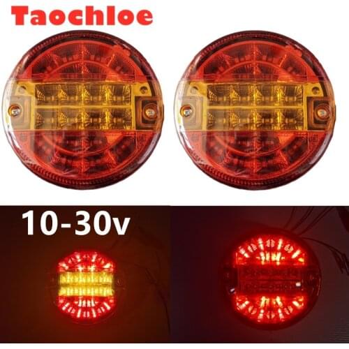 2x 5.5inch 10-30v Emark 140mm 20 LED Trailer Truck Stop Tail Lights Amber Turn Signal Round Lamp Caravan Lorry Van Rear Light