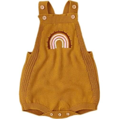 2021 Cute Summer Baby Girls Rompers Newborn Knitted Outfits Infant Baby Boy Sleeveless Rainbow Rompers Jumpsuits Infant Clothing