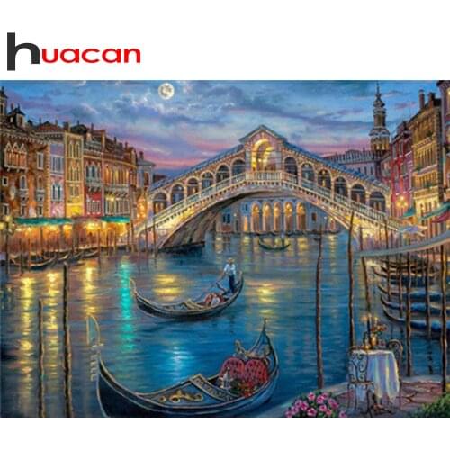 Huacan Diamond Embroidery Complete Kit City 5D Diamond Mosaic Painting New Landscape Modular Pictures Bedroom Decoration