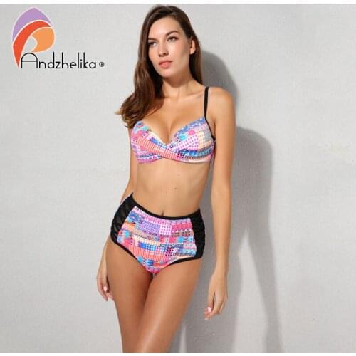 Anadzhelia Bikini Women Swimsuit High Waist Mesh Patchwork Bikinis Set Sexy Brazilian Bikini Sets Swimwear Monokini AK18118