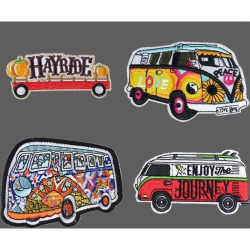 Flower Journey Bus Appliques Iron On Embroidered Clothes Patches For Clothing Stickers Wholesale Pumpkin Car Garment Decor
