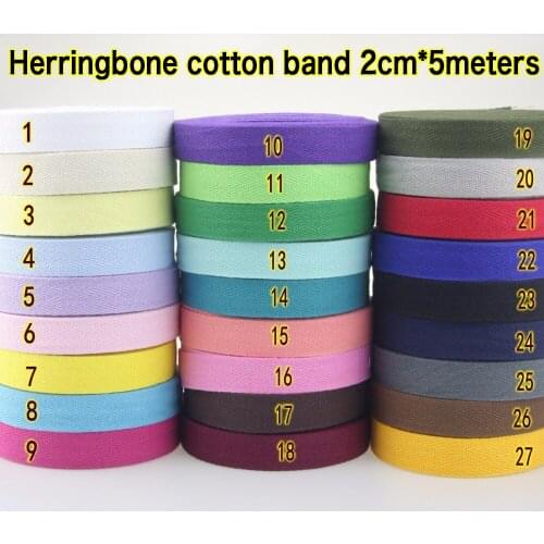 Free shipping DIY Handmade 100% Cotton Tape Herringbone/ Twill Cotton Tape/ Size 2cm 20mm, Width:3/4" 5meters Solid Color