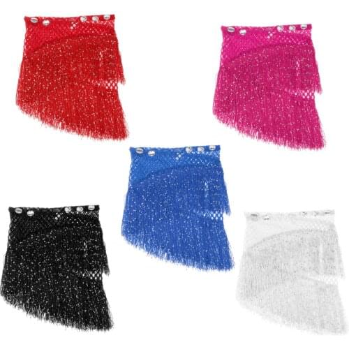 Women Dangling Sequins Belly Dance Hip Skirt Scarf Wrap Tassel Belt Bellydance Practice Dancewear
