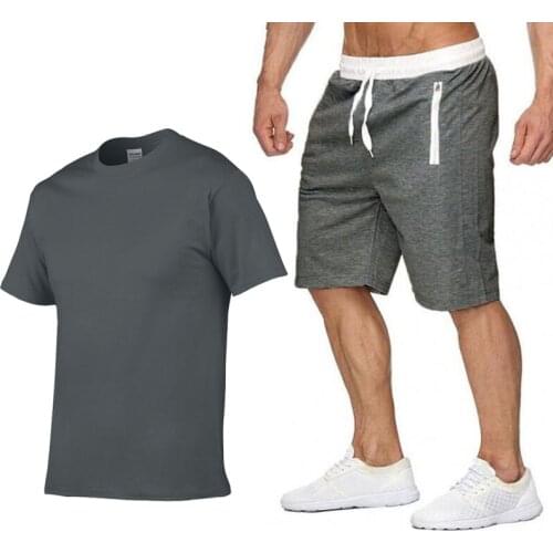 2021 Summer Mens Clothing T-shirt Tracksuit Sets Harajuku Tops Tee Funny Hip Hop Solid Color T shirt+Beach Casual Shorts Set