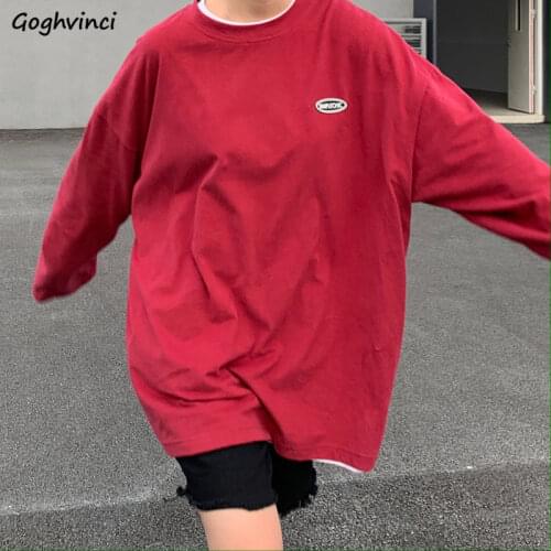 T-shirts Women Autumn Long Sleeve Korean Ulzzang Simple Classic Basic Tees Bf Oversize Plus Size Students Tops Womens Colorful