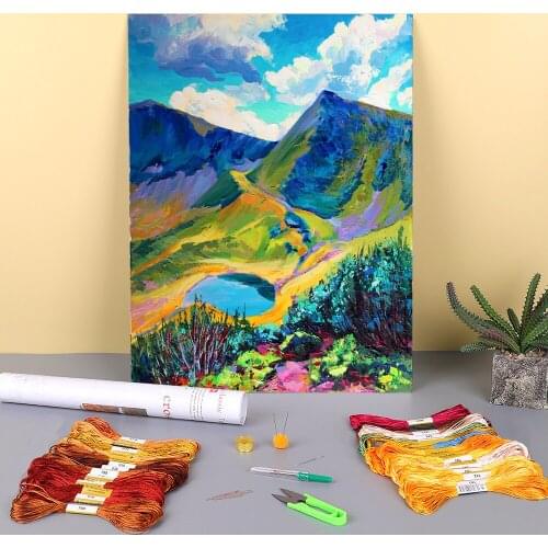 Landscape Lake Vorozheska Printed Canvas 11CT Cross Stitch Embroidery Patterns DMC Threads Sewing Handmade Knitting Needle
