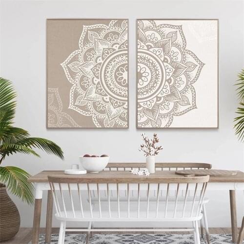 Islamic Mandala Flower Canvas Painting Poster Beige Neutral Color Floral Print Wall Art Bohemia Nordic Picture Home Decor Cuadro