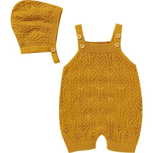 Newborn Baby Romper for Unisex Boys Girls Soft 100% Cotton Knitted Jumpsuit Toddler Seeveless Bodysuit Outfits Overalls with Hat
