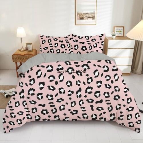 Nordic Leopard Printed 3D Bedding Set Pink 240X220 King Duvet Cover Sets Queen Size Black Comforter Covers with Pillowcase