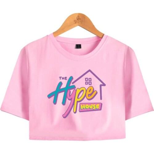 Trendy The Hype House Exposed Navel Tshrit Charli D'amelio T-shirt Unisex Oversize O-neck Addison Rae Tops Women Funny T-shirt