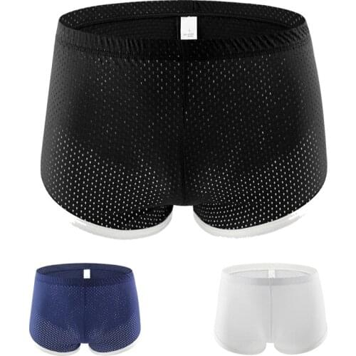 Mens sexy underwear loose boxer casual pants breathable mesh hemming Luo pants home pants transparent quick-drying