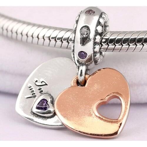Original Rose Part Of My Heart Two Contrasting Hearts Pendant Beads Fit 925 Sterling Silver Charm Bracelet Diy Jewelry