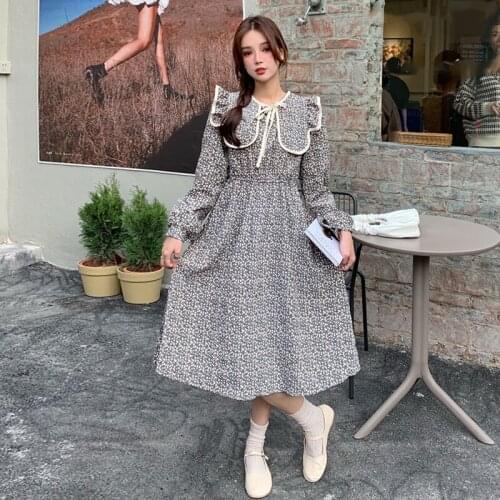 Vestidos Vintage Sweet Style Long Sleeve A-line Dresses Print Womens Clothing Spring Autumn Dress Fashion Brand Ladies New