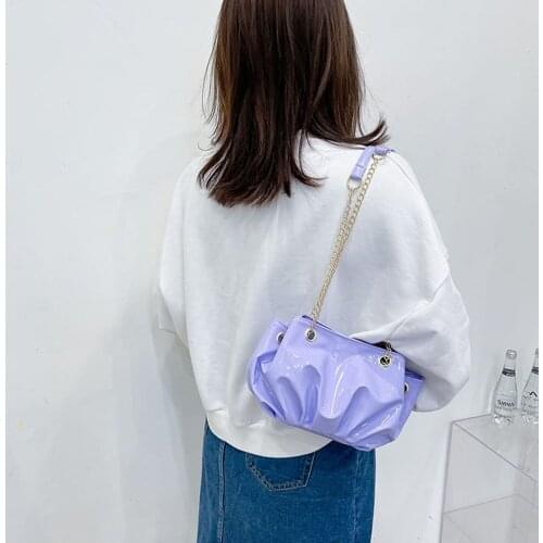 Pleated Shoulder Armpit Bag Soft Leather Women Candy Color Chain Handbags Candy Color Chain Handbag Casual Travel Armpit Bag