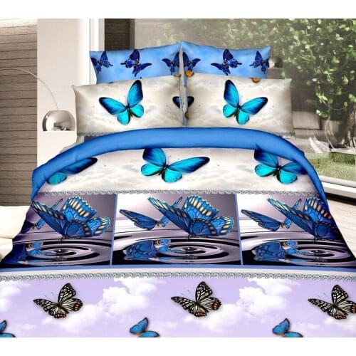 Hot Sale Butterfly red Rose Romantic 3D Bedding Sets Duvet Cover Bedsheet Pillowcase 4pcs King Nice Soft Bedclothes bed linens
