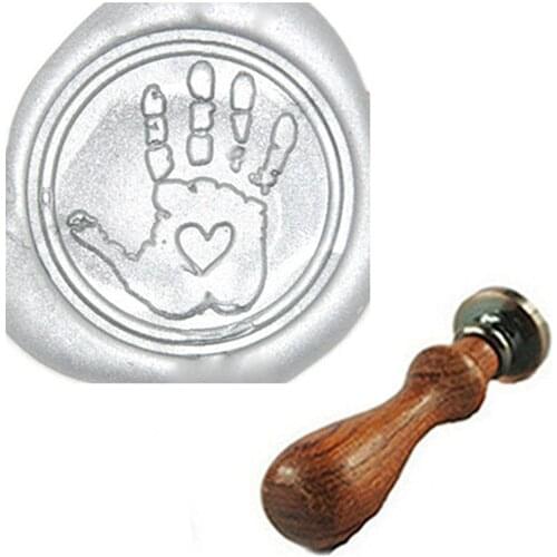 Handprint with Heart Wax Seal Stamp, Brass Head with Wooden Handle, Wedding Invitation Wax Seal Sealing