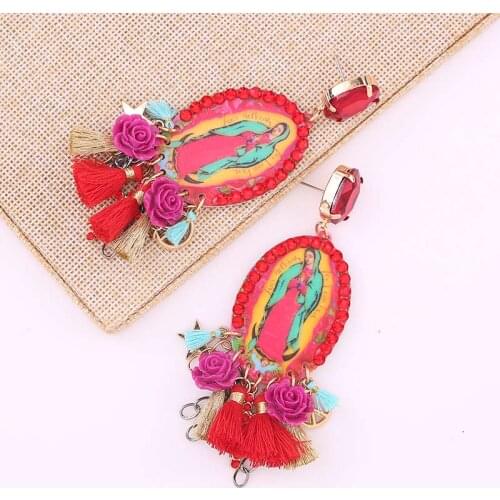 Bohemian Handmade Crystal Maria Tassel Pendant Earring For Girls Party Gifts Statement Geometric Wedding Bridal Earrings Jewelry