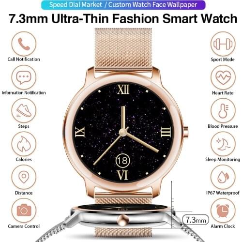 7.3mm ultrathin women Smart watch custom watchface 24 hour Continuous Heart Rate smartwatch for women Support 20 languages