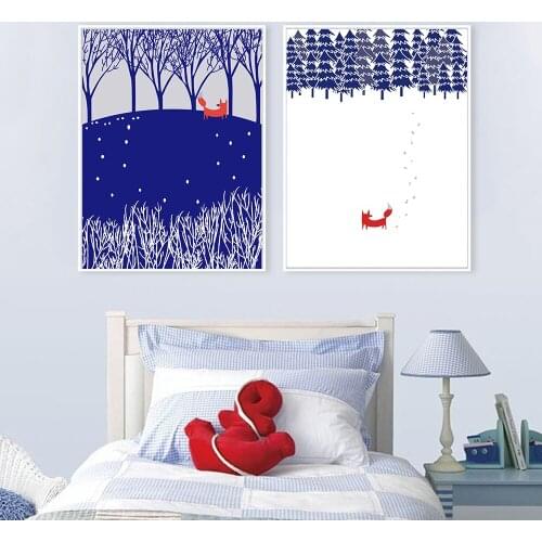 Modern Nordic Minimalist Landscape Animal Fox Tree Snow Huge Art Print Poster Wall Picture Canvas Painting No Frame Home Decor