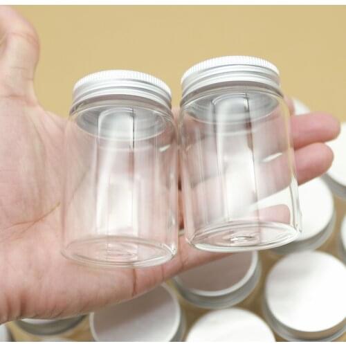 12 pcs/lot 47*70mm 80ml Glass Bottle Silver Screw Cap Storage Glass jars Container Candy Bottles empty Test Tubevial