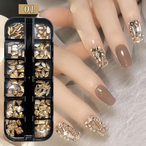 12 Grid Crystals Nail Diamonds Sequins Nail Art Jewelry Colored Glass Diamonds Shiny Nail Rhinestones DIY Nails Art Decorations