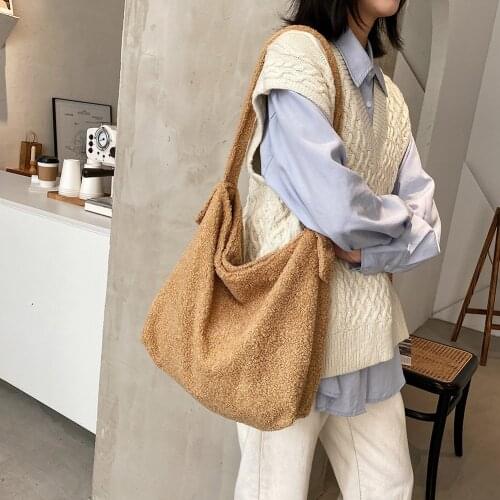 2021 Solid Color Crossbody For Women Soft Plush Large Capacity Tote Bags Female Warm Fur Bag Travel Shoulder Bag bolso movil