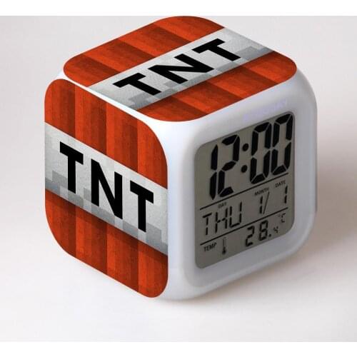 LED Digital Alarm Clock 7 Color Changes Thermometer Night Glowing Colorful Toy